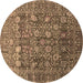 Round Machine Washable Oriental Brown Industrial Rug, wshurb2750brn