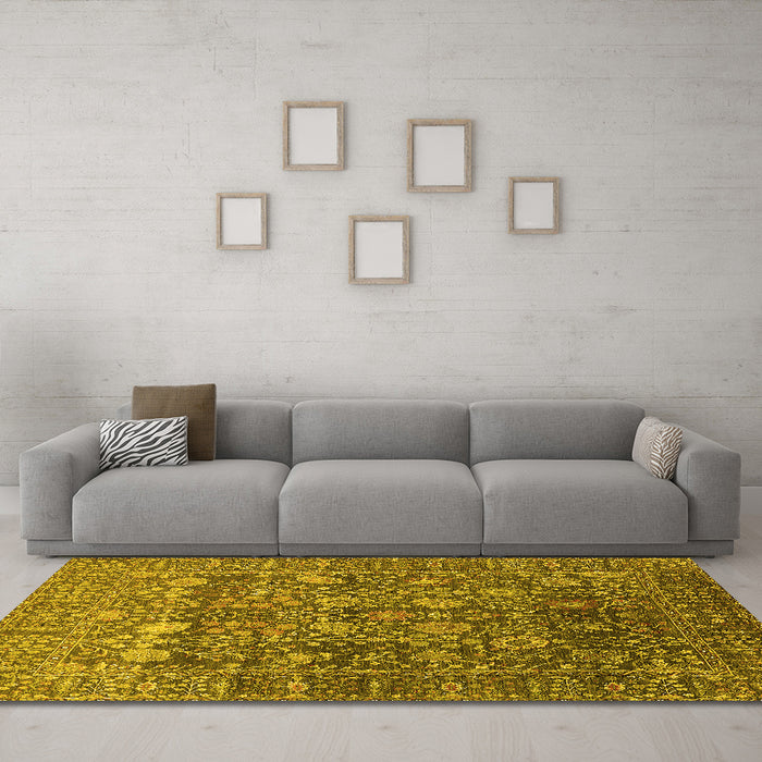 Machine Washable Oriental Yellow Industrial Rug in a Living Room, wshurb2750yw
