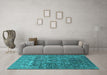 Machine Washable Oriental Turquoise Industrial Area Rugs in a Living Room,, wshurb2750turq