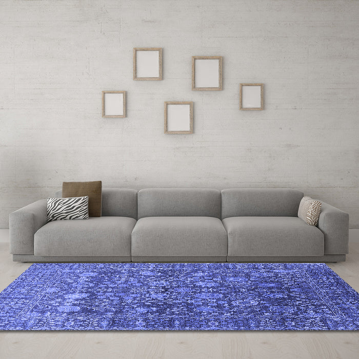 Machine Washable Oriental Blue Industrial Rug in a Living Room, wshurb2750blu