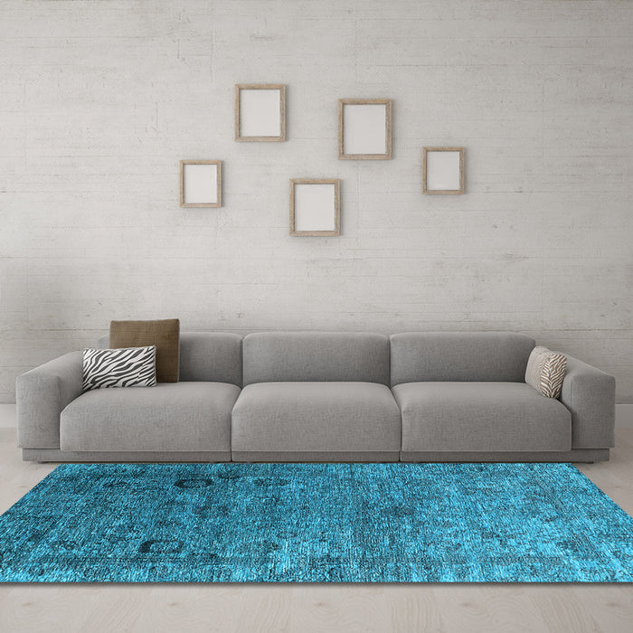 Machine Washable Oriental Light Blue Industrial Rug in a Living Room, wshurb2751lblu