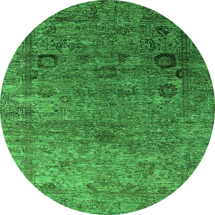 Round Machine Washable Oriental Green Industrial Area Rugs, wshurb2751grn