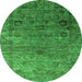 Round Machine Washable Oriental Green Industrial Area Rugs, wshurb2751grn