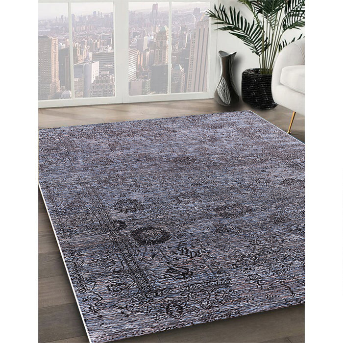 Mid-Century Modern Plum Purple Oriental Rug in Family Room, urb2751