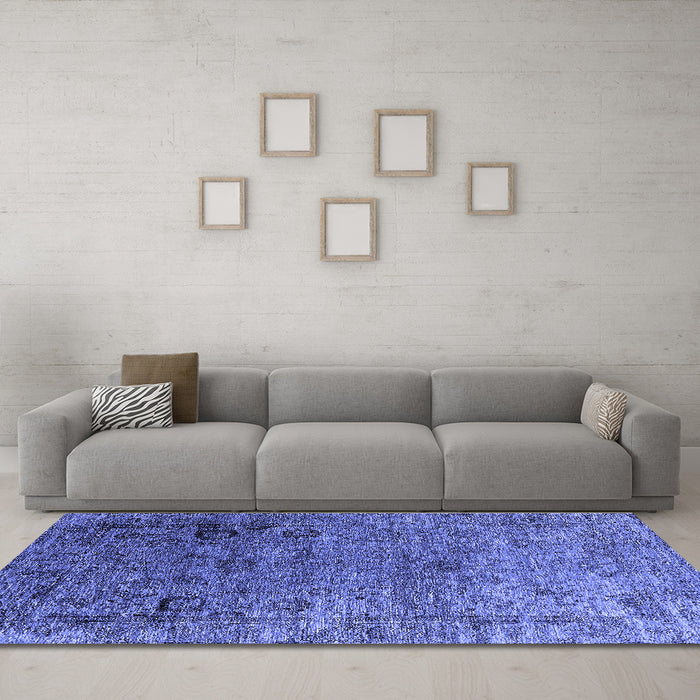 Machine Washable Oriental Blue Industrial Rug in a Living Room, wshurb2751blu