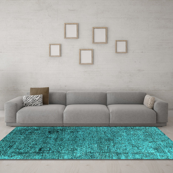Machine Washable Oriental Turquoise Industrial Area Rugs in a Living Room,, wshurb2751turq