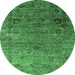 Round Oriental Emerald Green Industrial Rug, urb2751emgrn