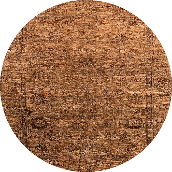 Round Machine Washable Oriental Orange Industrial Area Rugs, wshurb2751org