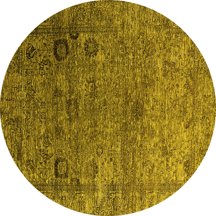 Round Machine Washable Oriental Yellow Industrial Rug, wshurb2751yw