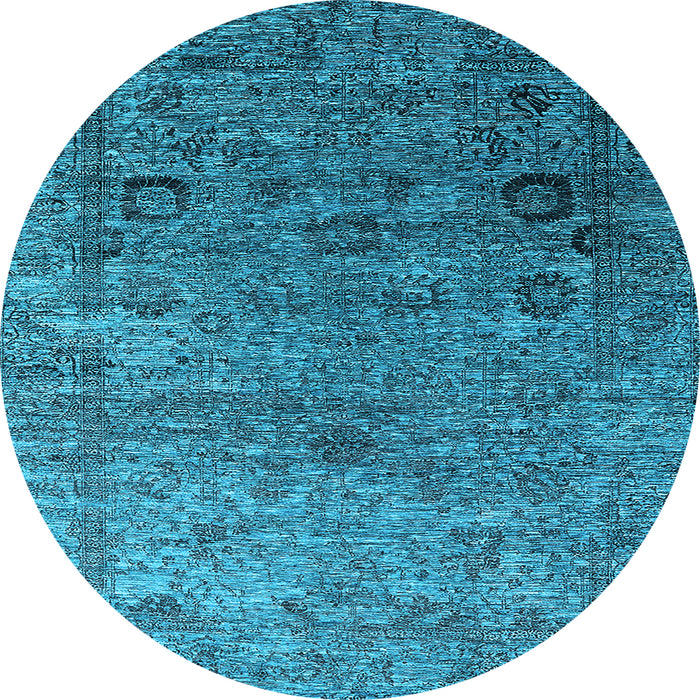 Round Machine Washable Oriental Light Blue Industrial Rug, wshurb2751lblu