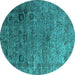 Round Oriental Turquoise Industrial Rug, urb2751turq