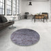 Round Mid-Century Modern Plum Purple Oriental Rug in a Office, urb2751