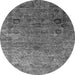 Round Machine Washable Oriental Gray Industrial Rug, wshurb2751gry