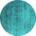 Round Oriental Turquoise Industrial Rug, urb2752turq