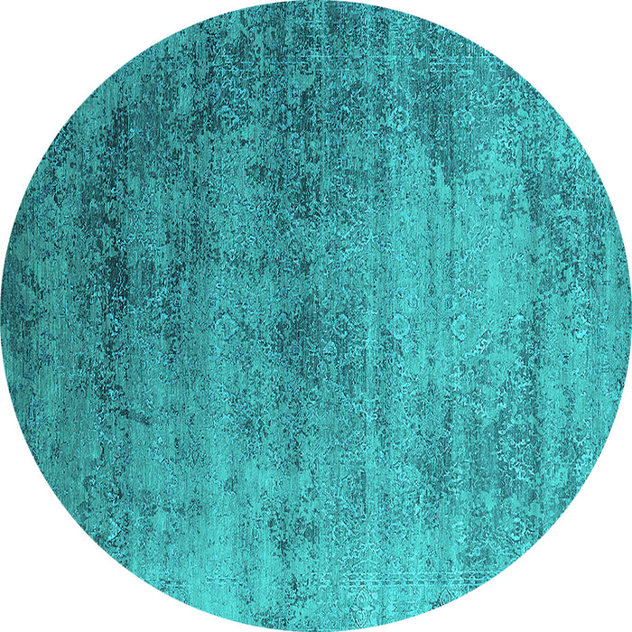 Round Machine Washable Oriental Turquoise Industrial Area Rugs, wshurb2752turq