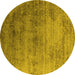 Round Machine Washable Oriental Yellow Industrial Rug, wshurb2752yw