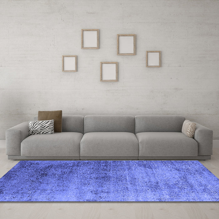 Machine Washable Oriental Blue Industrial Rug in a Living Room, wshurb2752blu