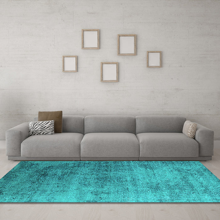 Machine Washable Oriental Turquoise Industrial Area Rugs in a Living Room,, wshurb2752turq