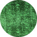 Round Machine Washable Oriental Green Industrial Area Rugs, wshurb2753grn