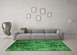 Machine Washable Oriental Green Industrial Area Rugs in a Living Room,, wshurb2753grn