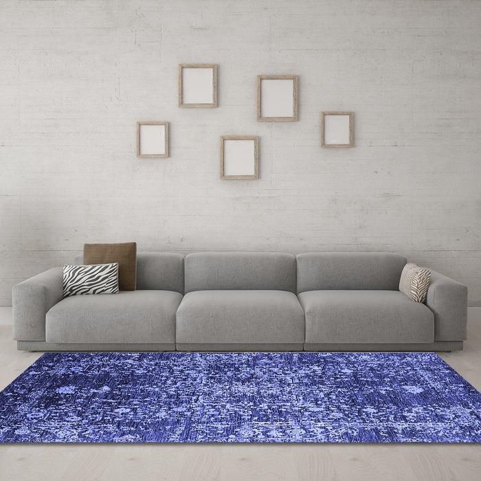 Machine Washable Oriental Blue Industrial Rug in a Living Room, wshurb2753blu