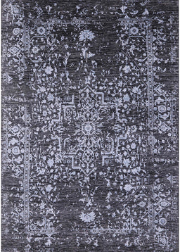 Mid-Century Modern Dark Gray Black Oriental Rug, urb2753