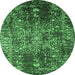 Round Oriental Emerald Green Industrial Rug, urb2753emgrn