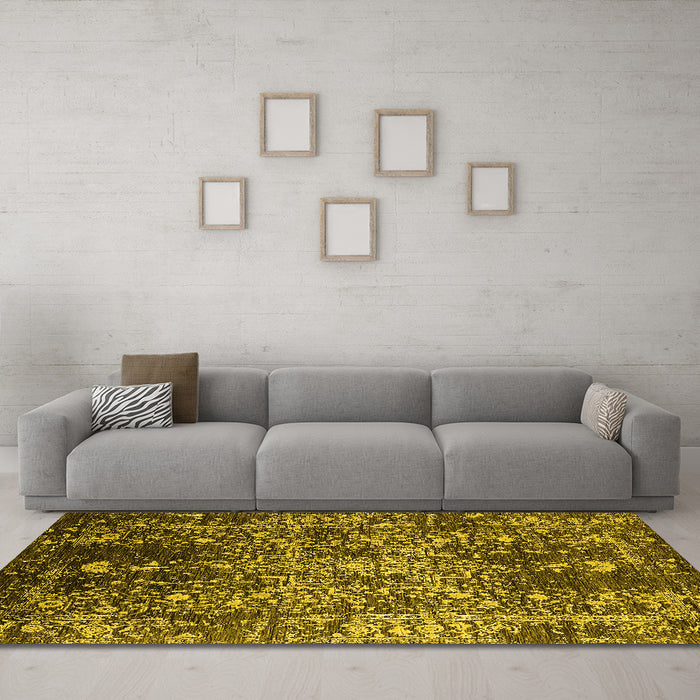 Machine Washable Oriental Yellow Industrial Rug in a Living Room, wshurb2753yw