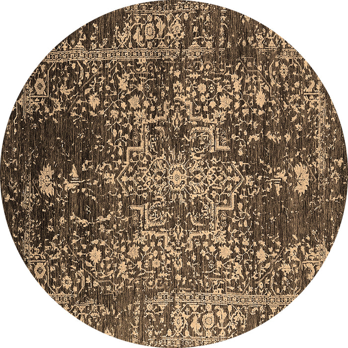 Round Machine Washable Oriental Brown Industrial Rug, wshurb2753brn