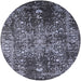 Round Machine Washable Industrial Modern Dark Gray Black Rug, wshurb2753