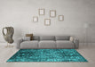 Machine Washable Oriental Turquoise Industrial Area Rugs in a Living Room,, wshurb2753turq