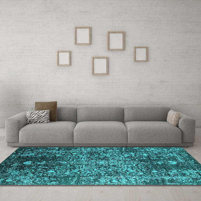 Machine Washable Oriental Turquoise Industrial Area Rugs in a Living Room,, wshurb2753turq