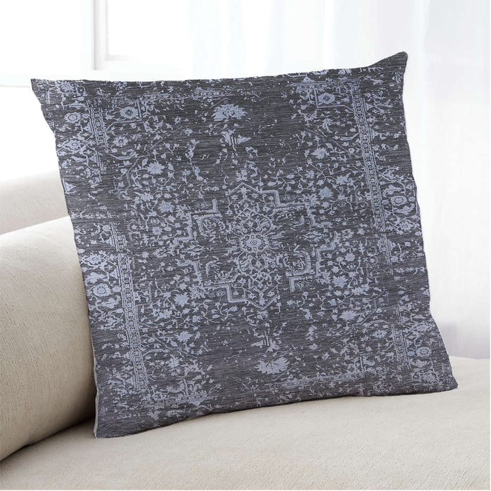 Lifestyle Image of Mid-Century Modern Urban Square Dark Gray Black Throw Pillow, 18 inch by 18 inch, pwurb2753
