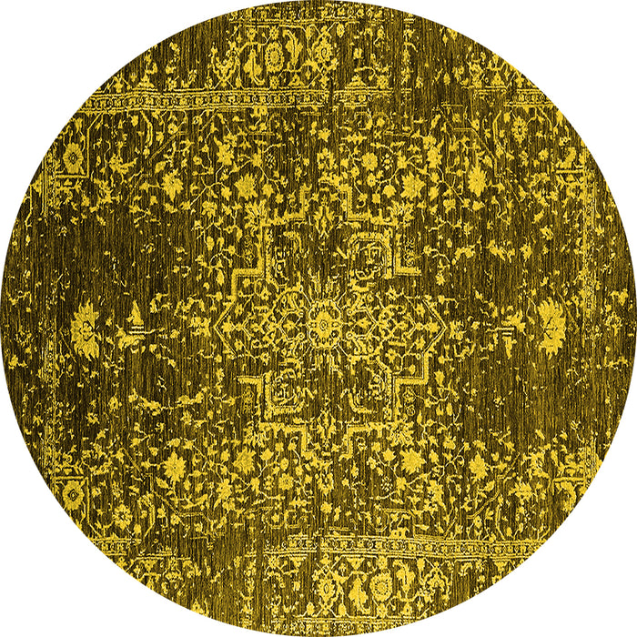 Round Machine Washable Oriental Yellow Industrial Rug, wshurb2753yw
