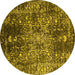 Round Machine Washable Oriental Yellow Industrial Rug, wshurb2753yw