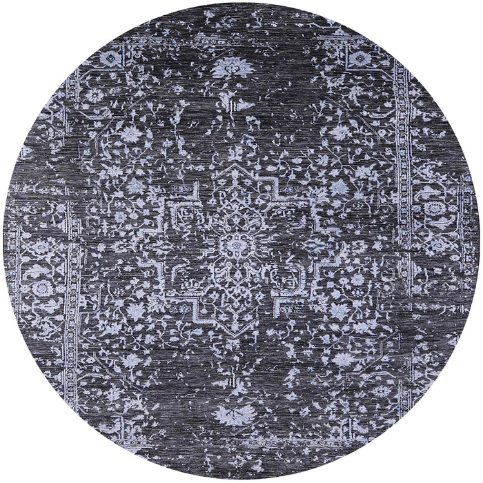Round Mid-Century Modern Dark Gray Black Oriental Rug, urb2753