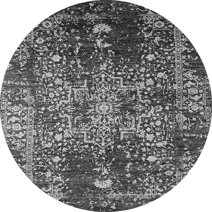 Round Machine Washable Oriental Gray Industrial Rug, wshurb2753gry