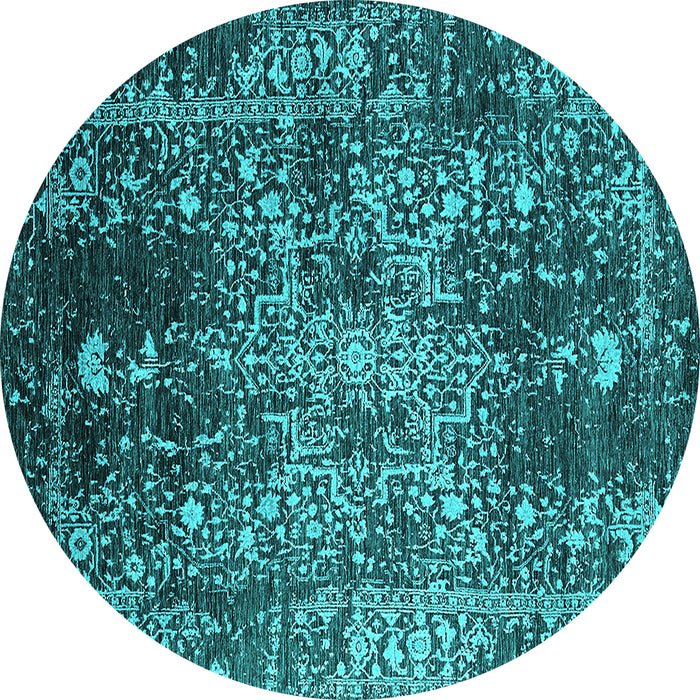 Round Oriental Turquoise Industrial Rug, urb2753turq