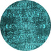 Round Oriental Turquoise Industrial Rug, urb2753turq