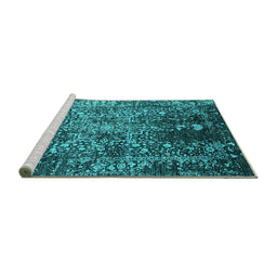 Sideview of Machine Washable Oriental Turquoise Industrial Area Rugs, wshurb2753turq