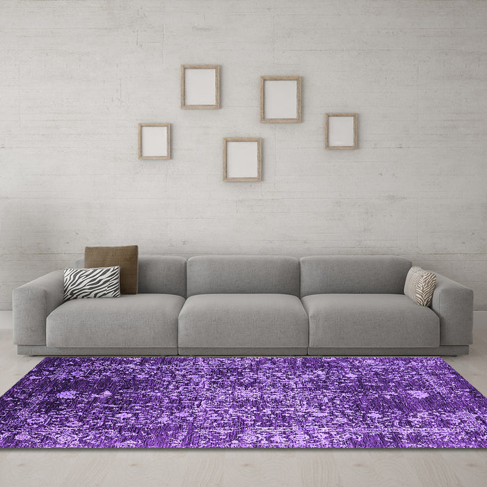 Machine Washable Oriental Purple Industrial Area Rugs in a Living Room, wshurb2753pur