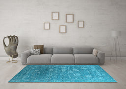 Machine Washable Oriental Light Blue Industrial Rug in a Living Room, wshurb2754lblu