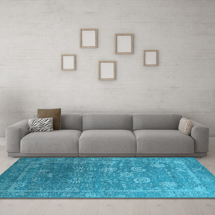 Machine Washable Oriental Light Blue Industrial Rug in a Living Room, wshurb2754lblu