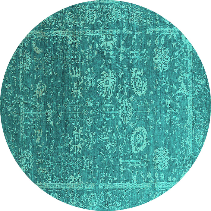 Round Oriental Turquoise Industrial Rug, urb2754turq