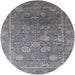 Round Machine Washable Industrial Modern Dark Gray Rug, wshurb2754