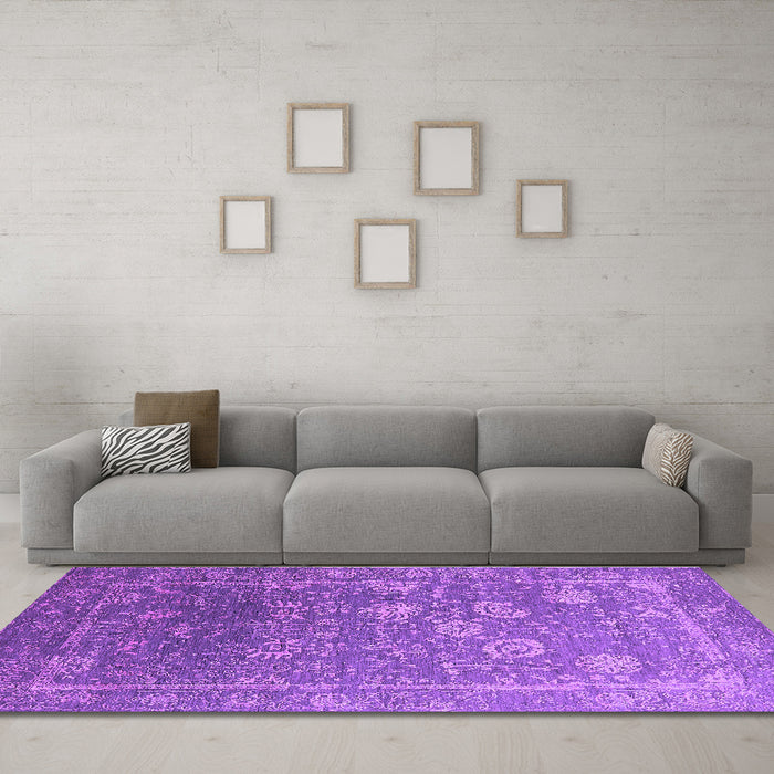 Machine Washable Oriental Purple Industrial Area Rugs in a Living Room, wshurb2754pur