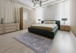 Mid-Century Modern Dark Gray Oriental Rug in a Bedroom, urb2754