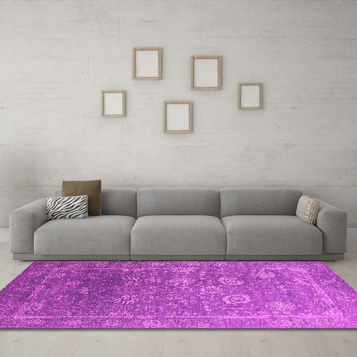 Machine Washable Oriental Pink Industrial Rug in a Living Room, wshurb2754pnk