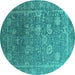 Round Machine Washable Oriental Turquoise Industrial Area Rugs, wshurb2754turq