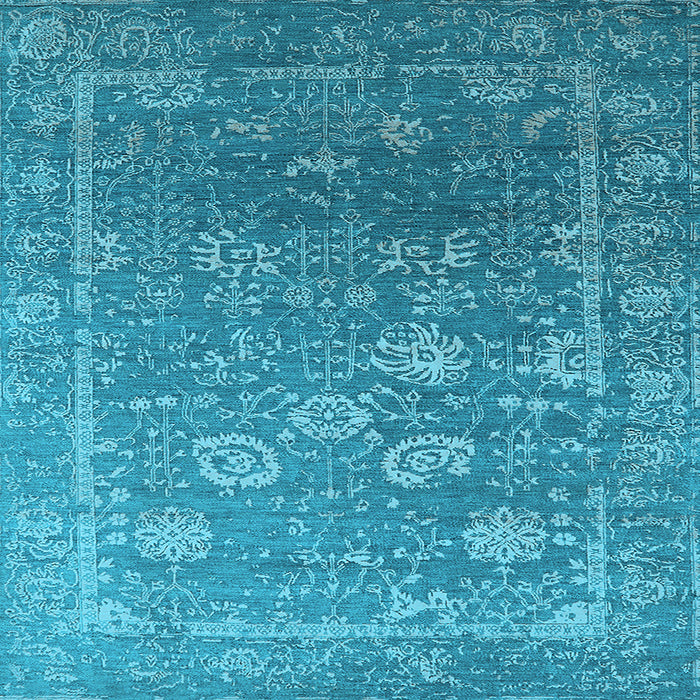 Square Machine Washable Oriental Light Blue Industrial Rug, wshurb2754lblu